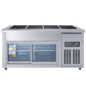 우성 CWSM-150RBG 업소용 반찬 테이블 냉장고 찬 밧드 일반형 직냉식 디지털 유리도어 1500x700x800mm